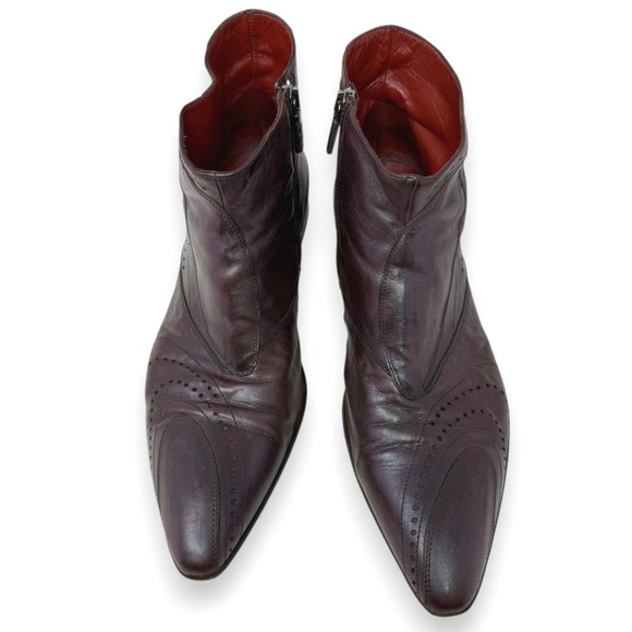 Jo Ghost Boots Mens 40 US 7 Burgundy Leather Side Zip Pointed Toe Brogue Italy main image 9